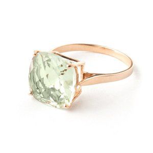 14K GOLD RING W CHECKERBOARD CUT GREEN AMETHYST